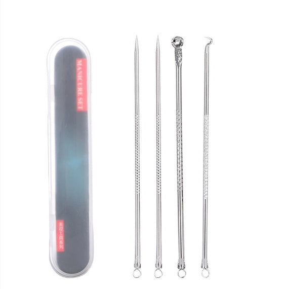 Set of ear cleaning tools with a clear case on a white background
