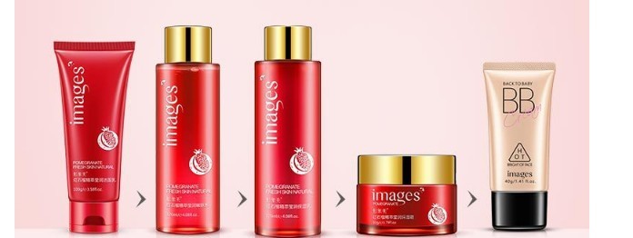 Set of Images skincare products on a pink background