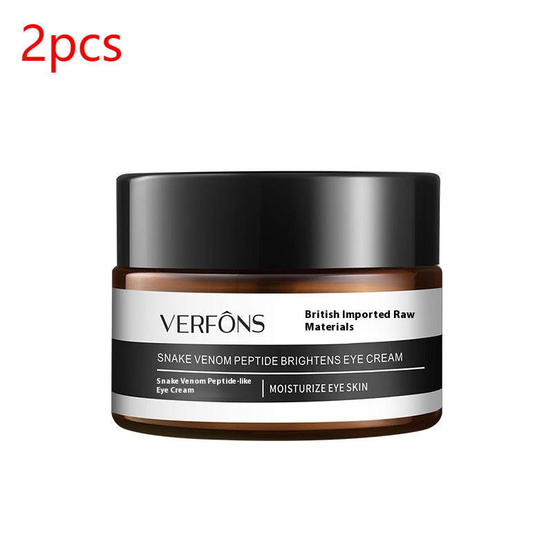 Verfons eye cream jar with black lid and white label on a white background