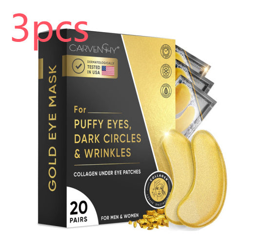 Carvenity Gold Eye Mask packaging with gold eye masks on a white background