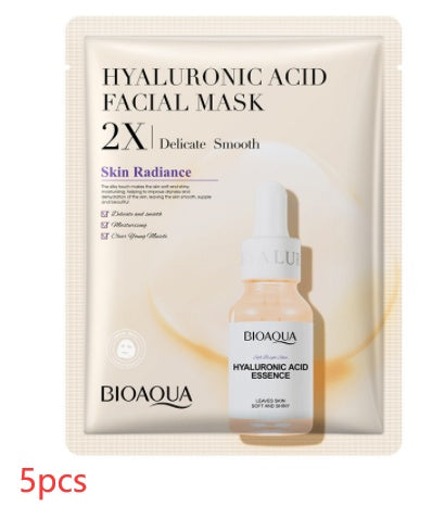 Bioaqua hyaluronic acid facial mask packaging with a bottle on a white background