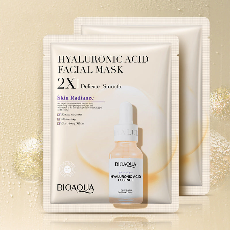 Bioaqua Hyaluronic Acid Facial Mask packaging on a gold background
