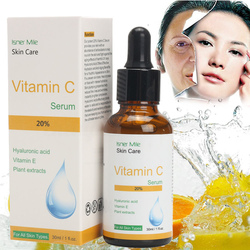 Ismer Mile Vitamin C Serum packaging with dropper bottle and background elements.