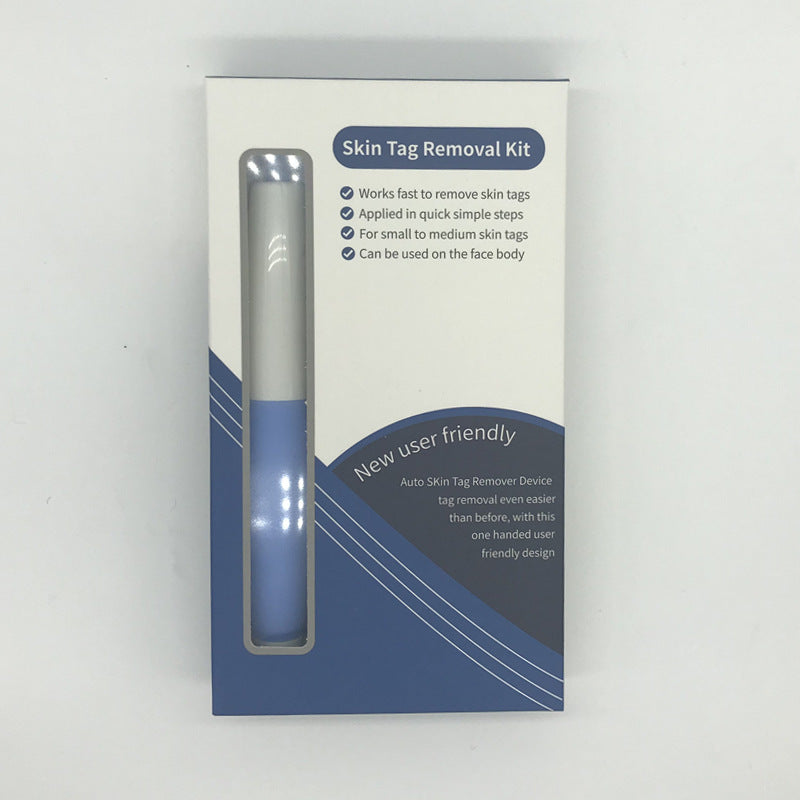 Skin tag removal kit packaging with device inside on a white background