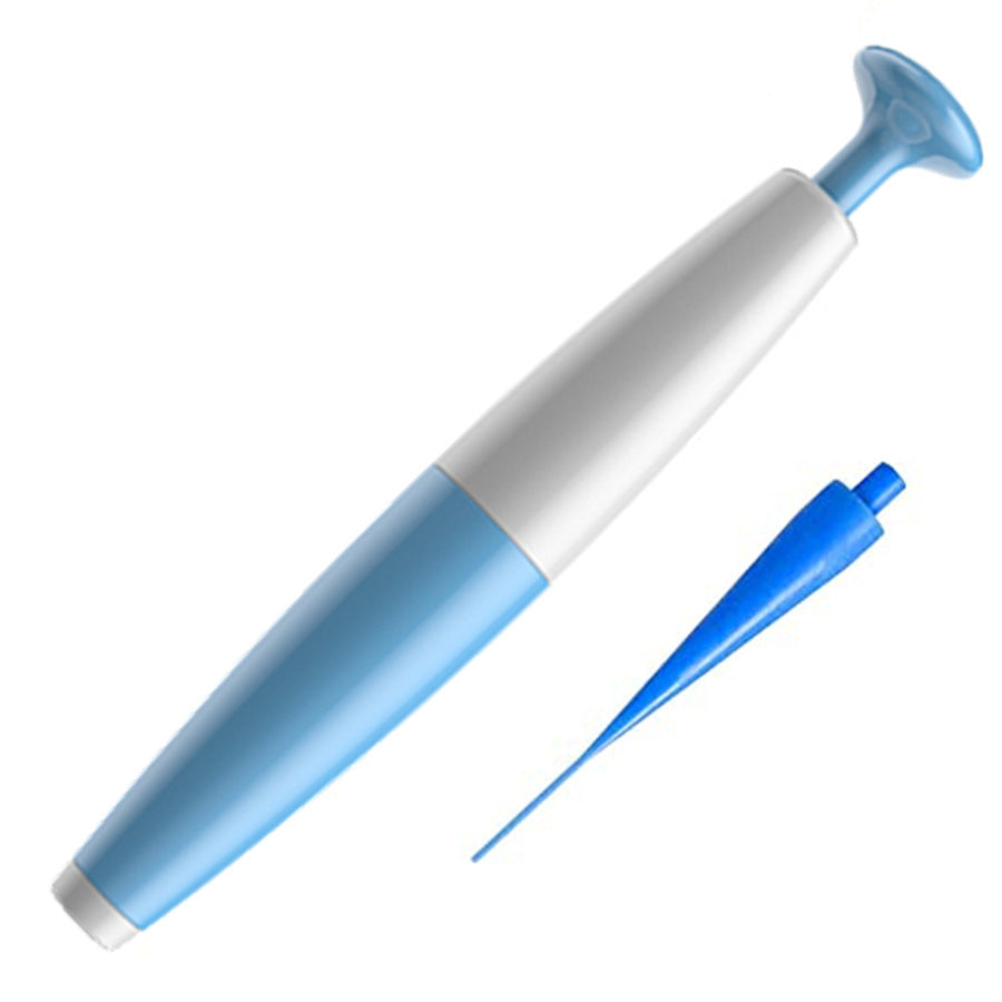 Blue and white device with a detachable nozzle on a white background