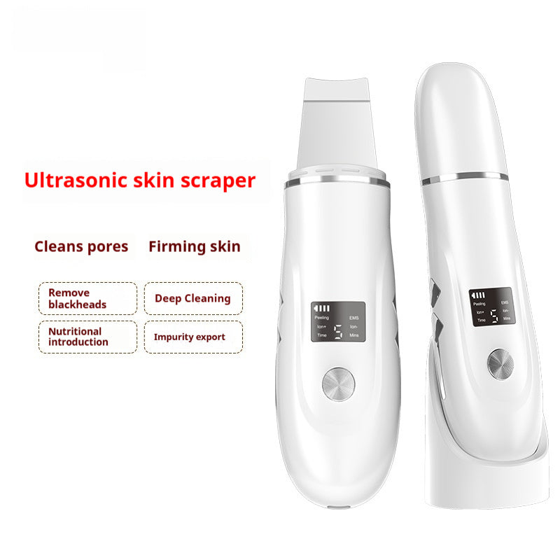 Ultrasonic skin scraper with digital display on a white background