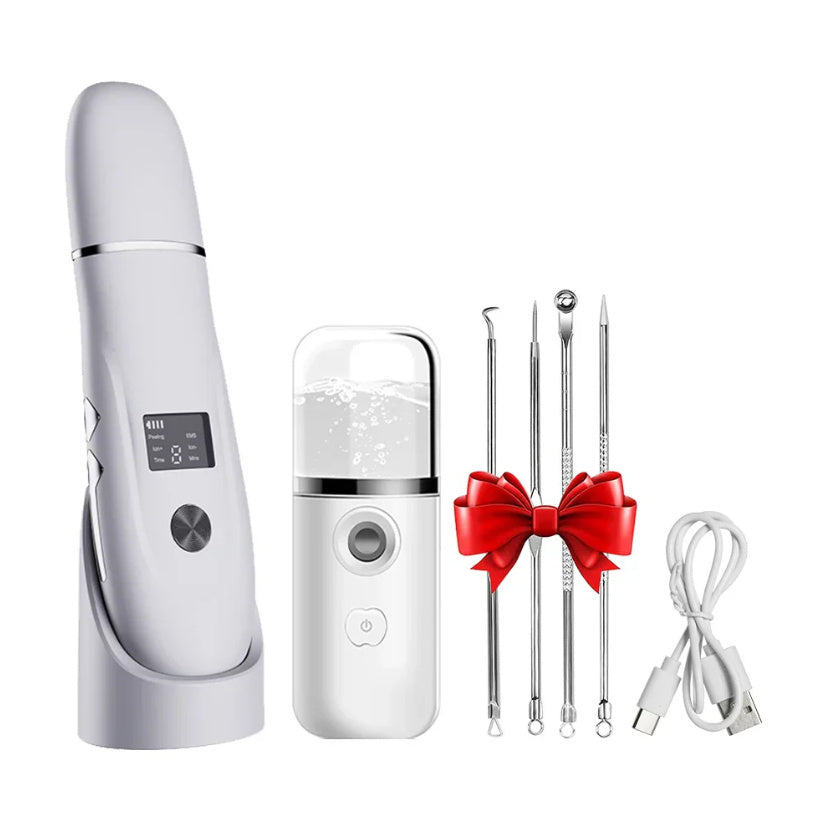 White electronic device with accessories on a white background