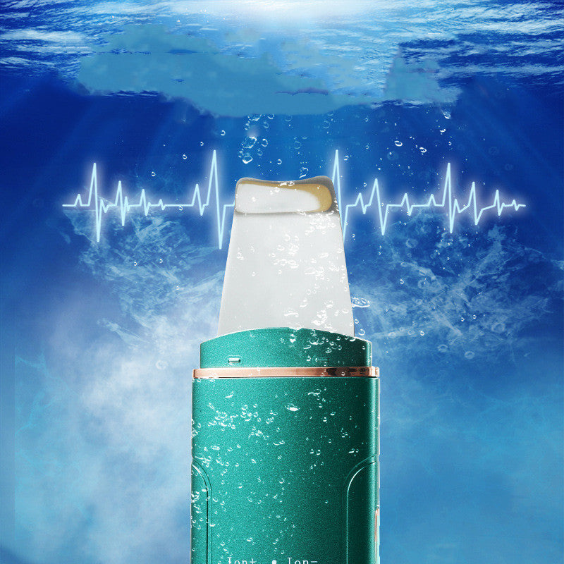 Green electronic device with water droplets on a blue underwater background